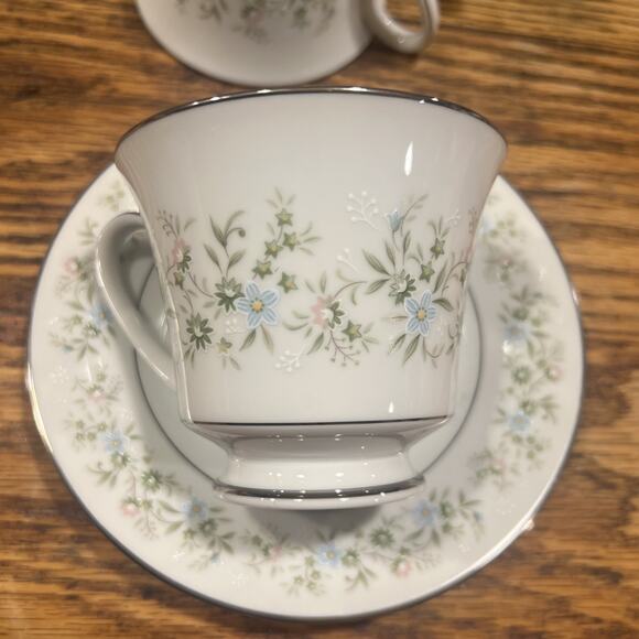14 PIECE Noritake SAVANNAH 2031 FOOTED Cups & Saucers NM! Platinum Trim 6" - Picture 3 of 11